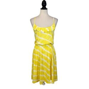 NWT LOFT Stripe Dress Ruffle Neckline Yellow Size S Sundress